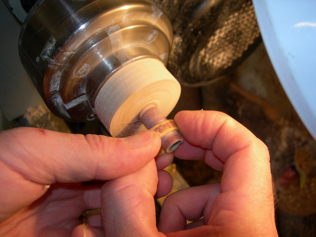 Sanding the inside of the turned ring